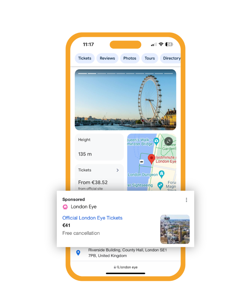 Google Things to do in London - Ads module on Google Business Profile